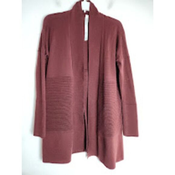 Lululemon "Sit In Lotus" Burgunday Purple 100% Merino Wool Cardigan size 6 - Picture 2 of 10